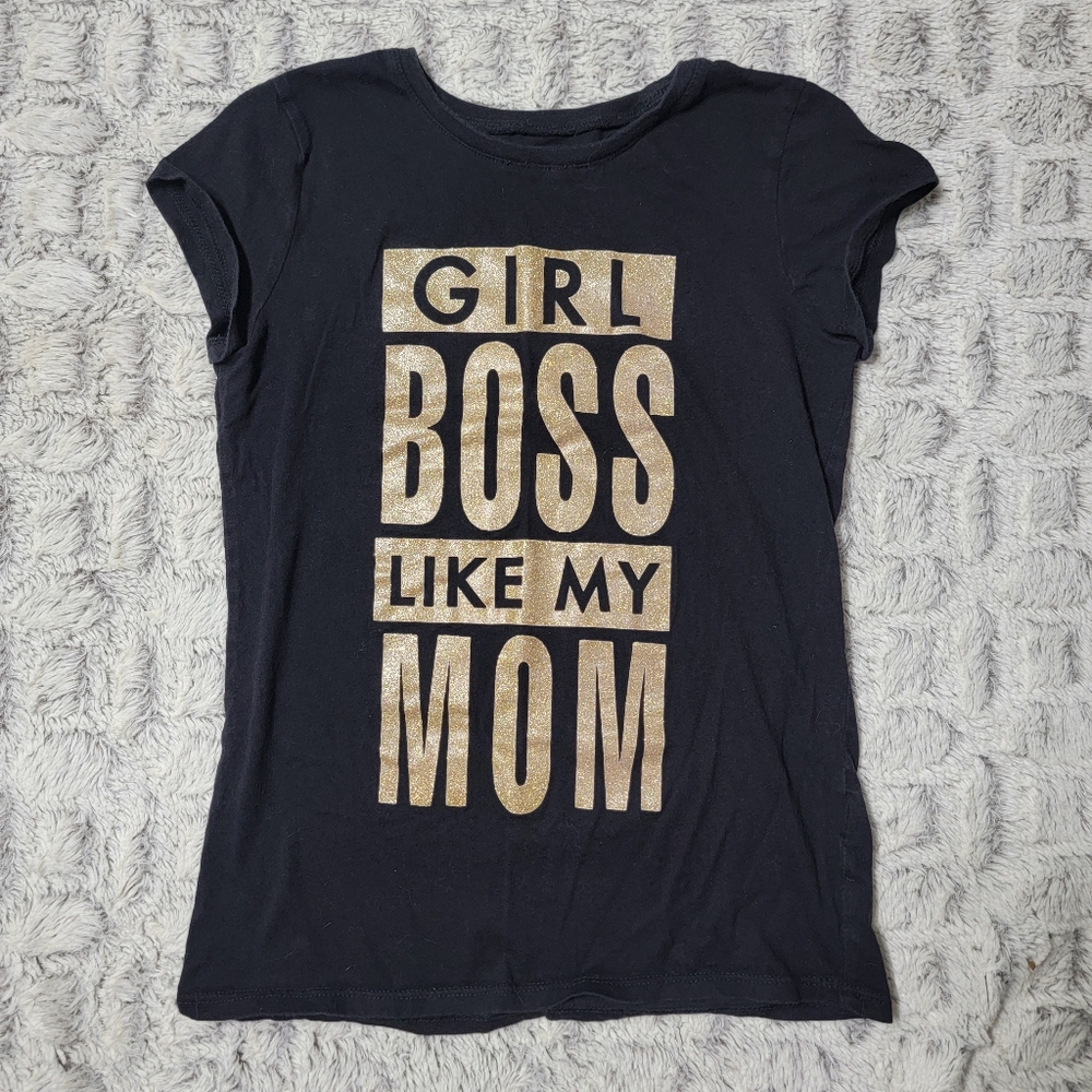 Girl Boss like my Mom - Girl's Tee Shirt - Size L 10/12 - Black and Gold